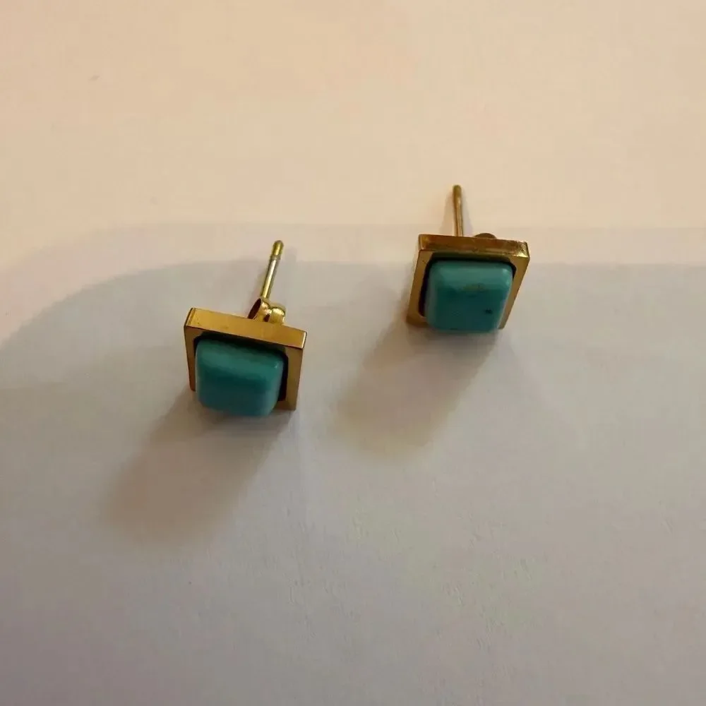 Square Gold and Turquoise Earrings A1614